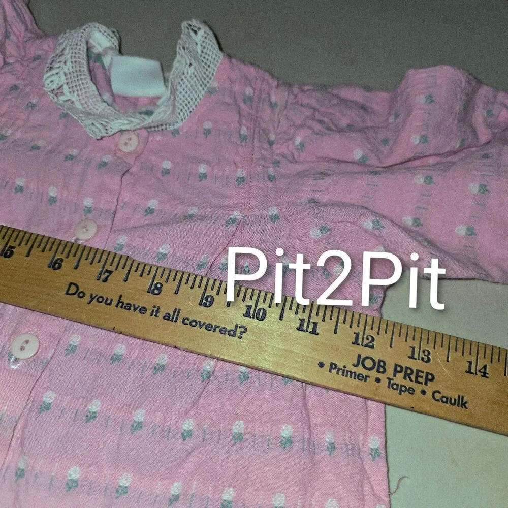 Oshkosh 2001 3/6m Vintage Pink All Over Tiny Flowers Button Lace Collar Romper